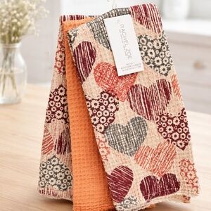 Rachel Zoe Heart Pattern Kitchen Towels - Red, Orange, Gray